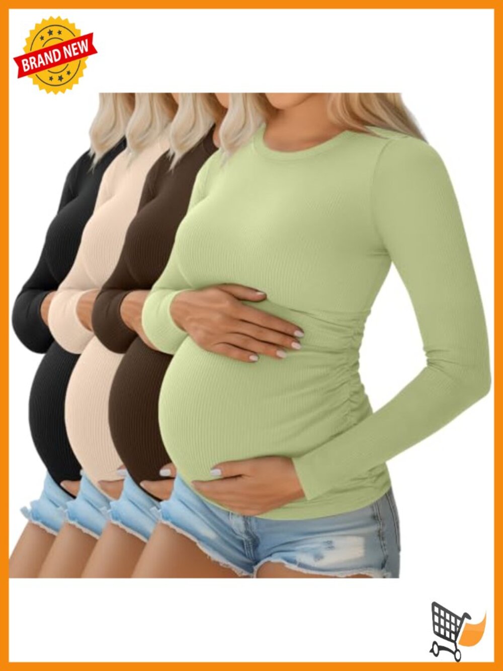 4 Pack Maternity Long Sleeve Ribbed Knit T-Shirts